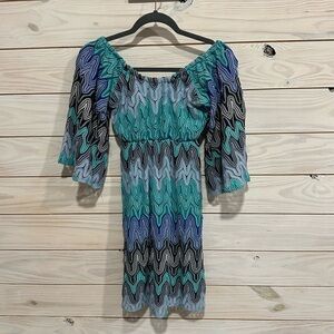 Judith March Blue Green Off-Shoulder Sundress